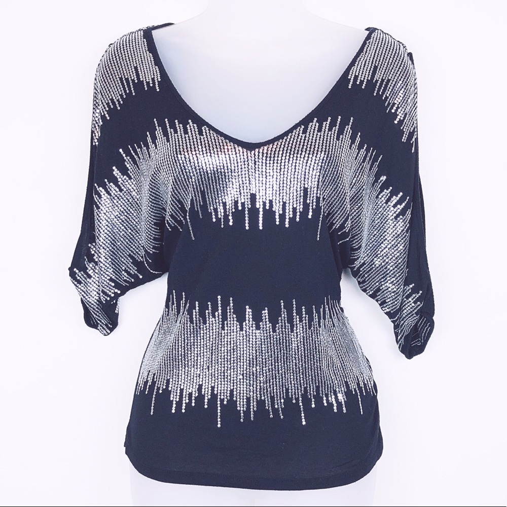 Bebe cold shoulder sequin top sz XS